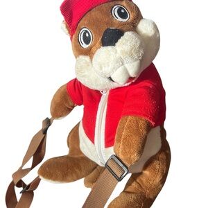 Plush Brown Buc-ee's Backpack with Red Hoodie